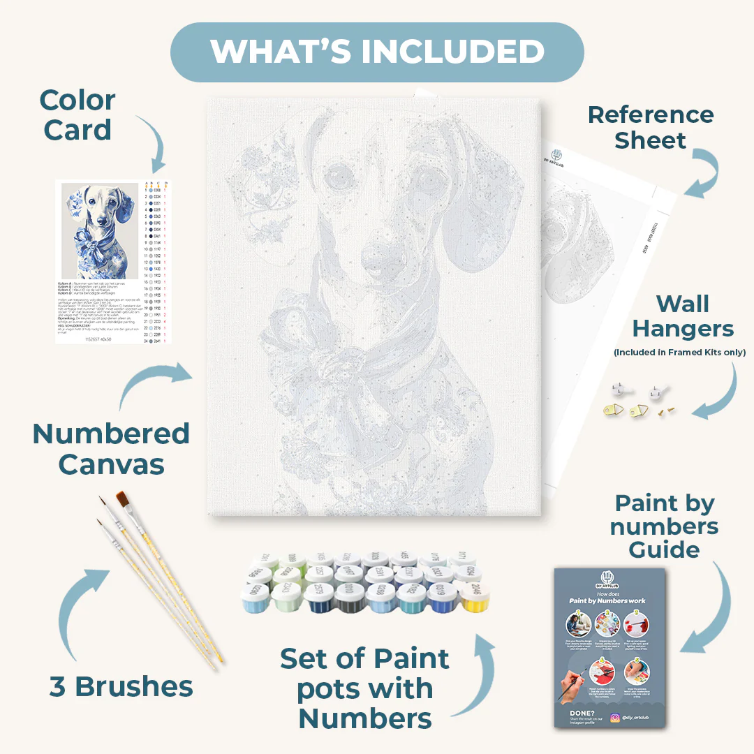 Delft Blue Dachshund | Paint by Number - Image 3