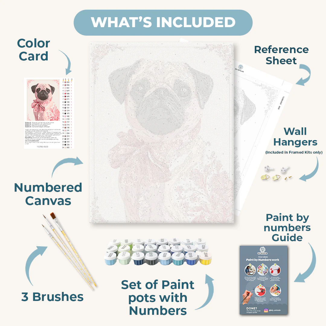 Delft Pink Pug | Paint by Number - Image 3