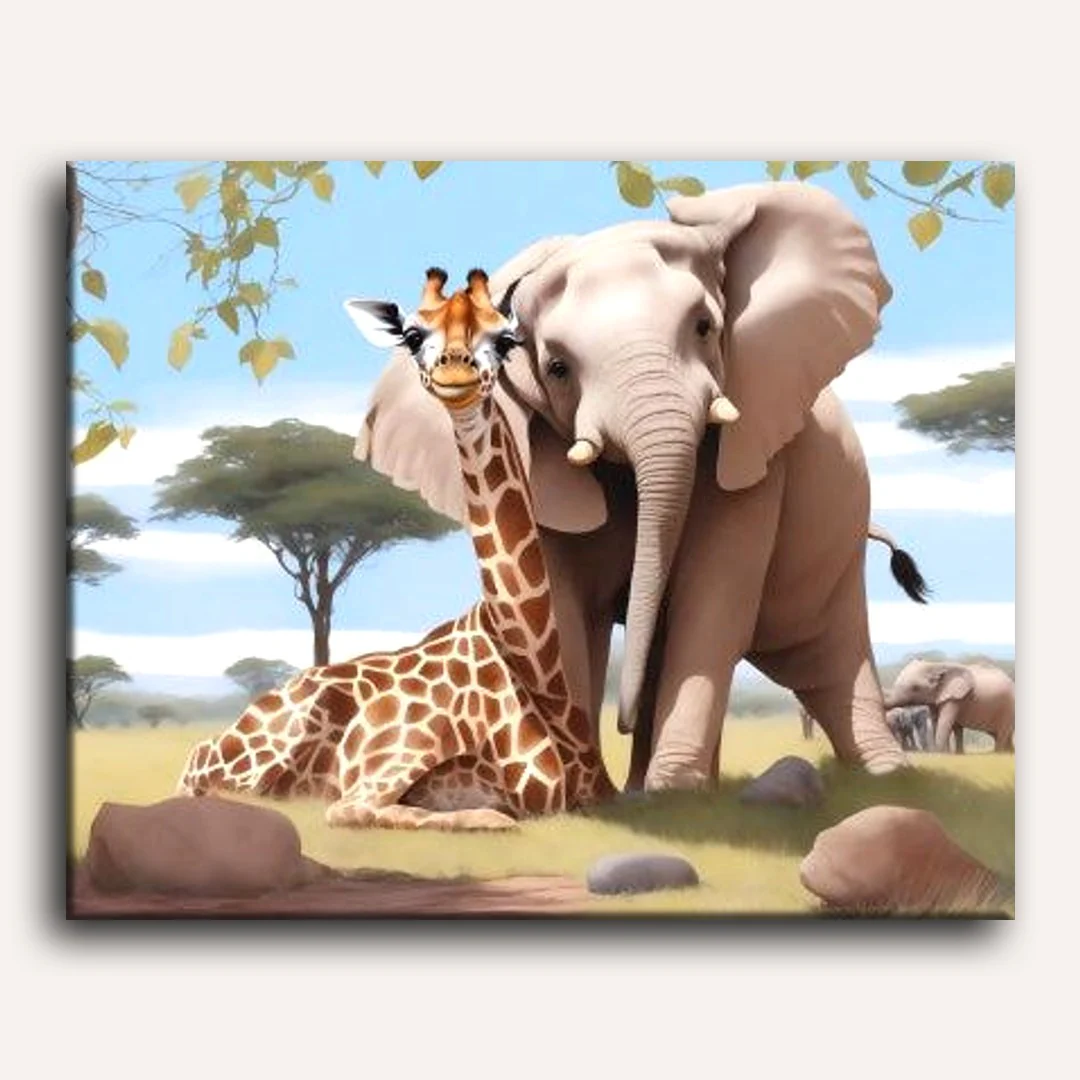 Elephant and Giraffe | Paint by Numbers - Image 2
