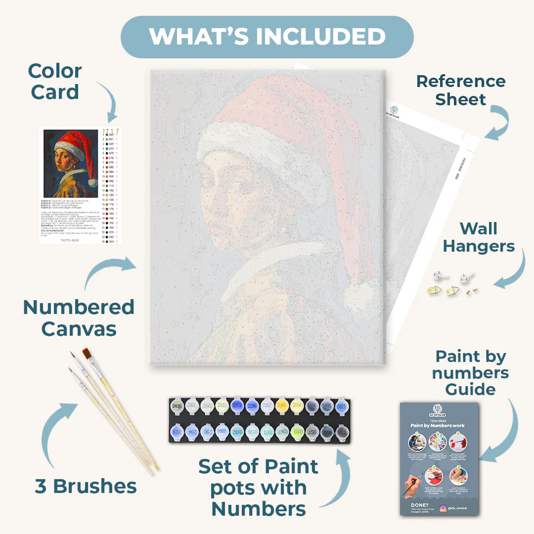 Festive girl with pearl earring | Paint by Number - Image 3