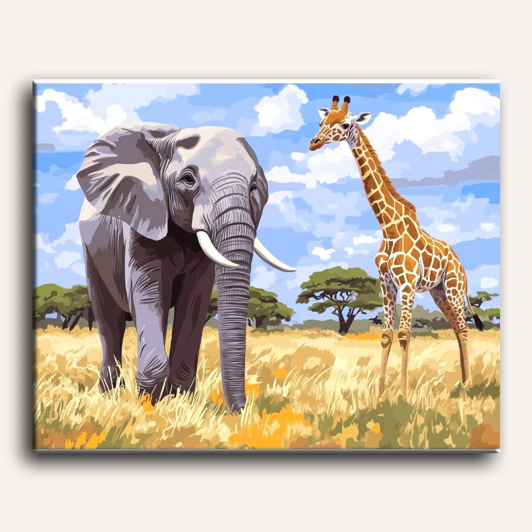 Giraffe and Elephant | Paint by Numbers - Image 2