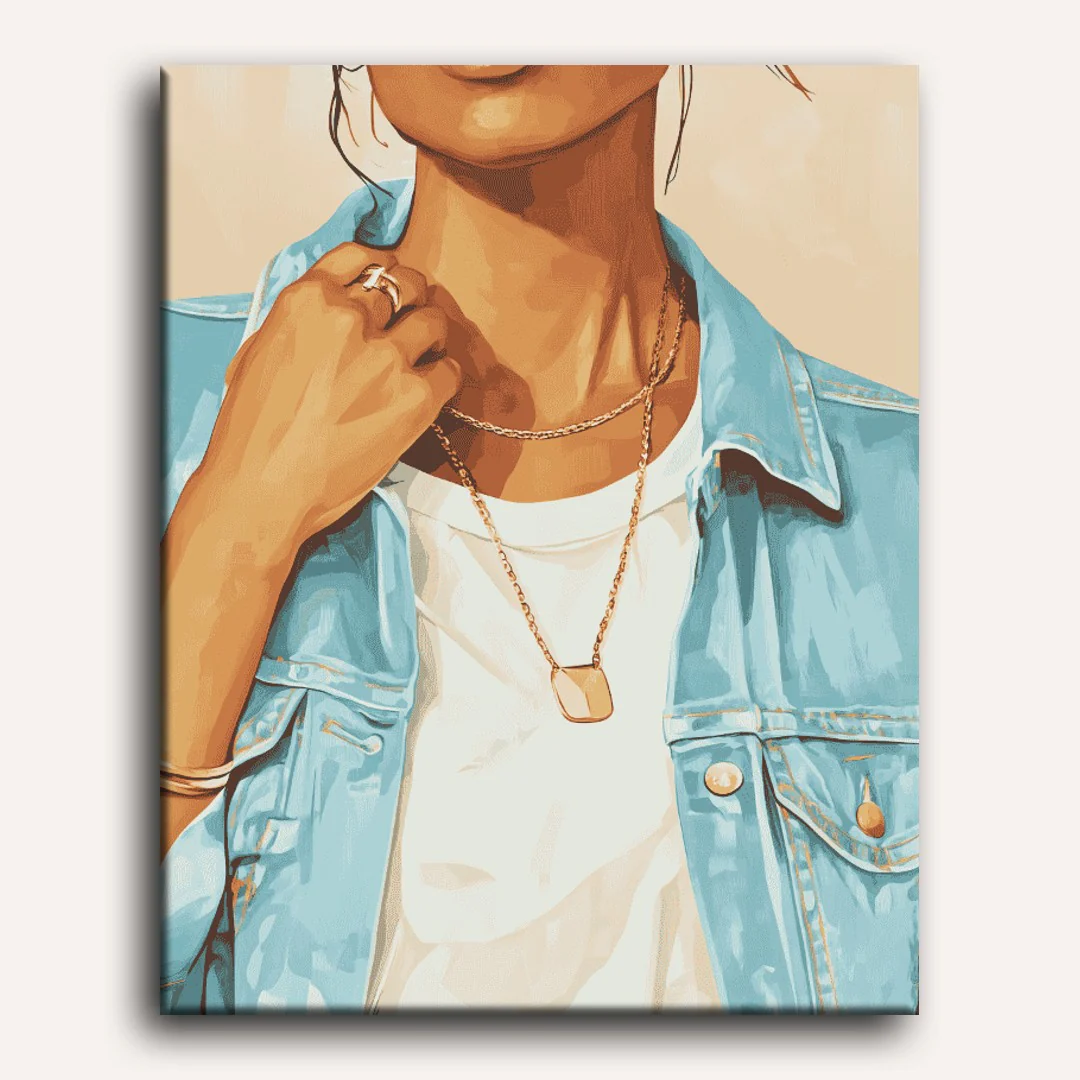 Girl in Jeans jacket | Paint by Numbers - Image 2