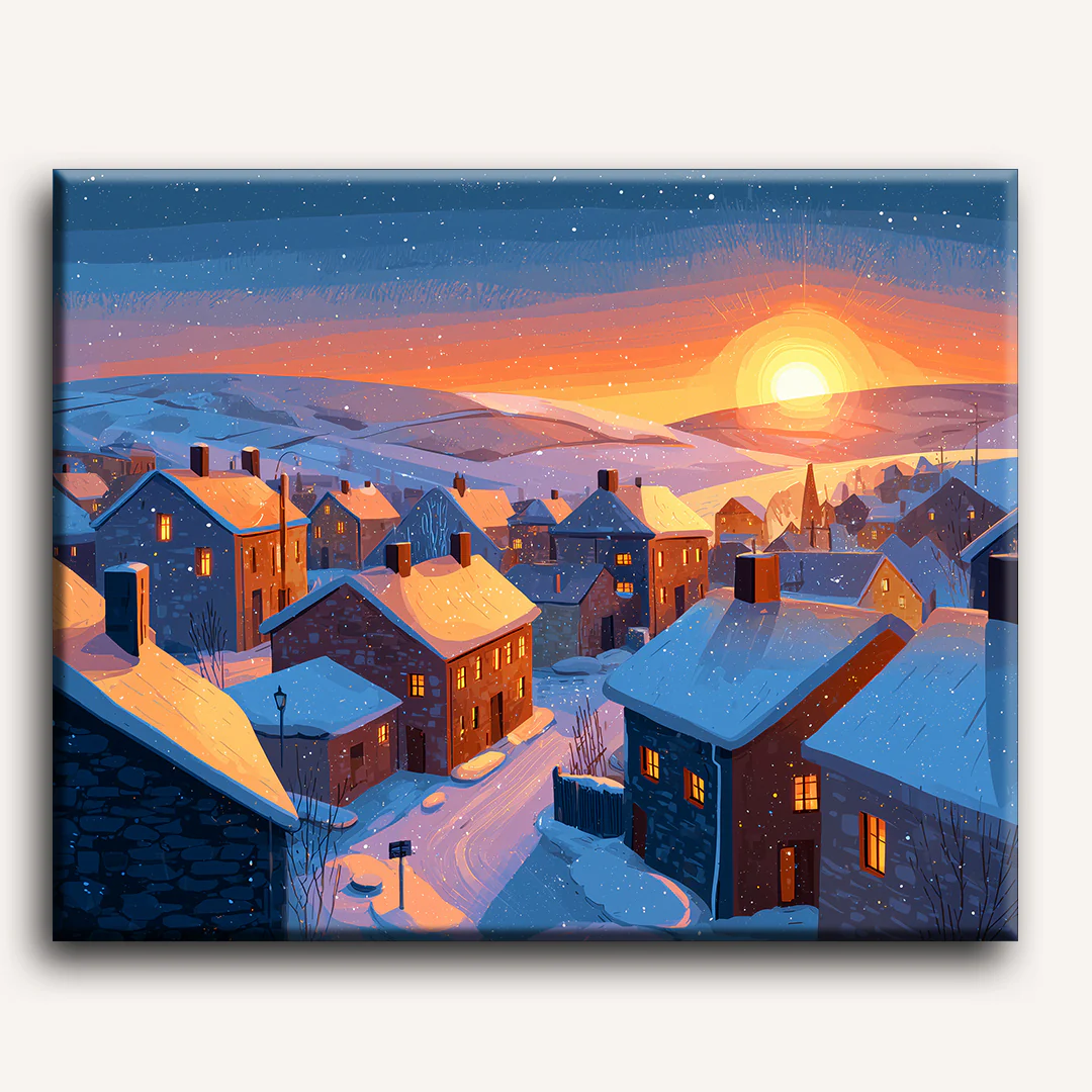 Golden winter village | Paint by Number - Image 2