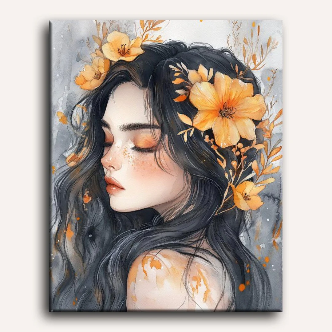 Lady with Flowers | Paint by Numbers - Image 2