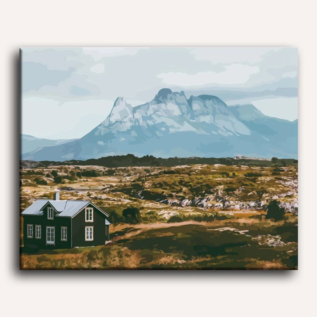 Landscape of Mountains and Houses in Norway | Paint by Numbers - Image 2