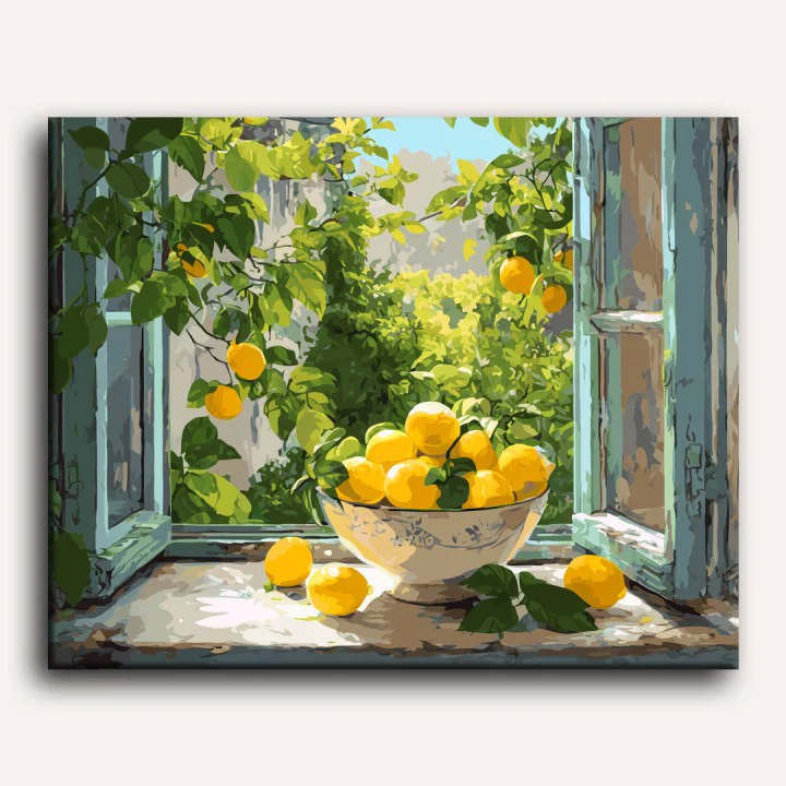 Lemon Bowl at the Window | Paint by Number - Image 2