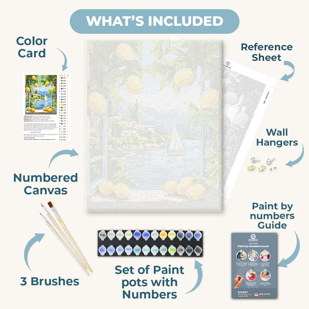 Lemons & Italian Lake View | Paint by Number - Image 3