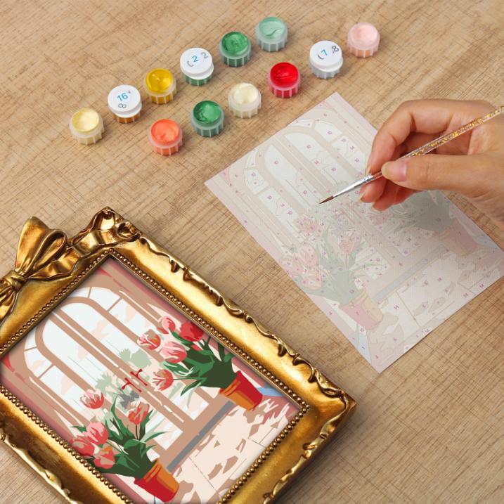 Mini Painting with Picture Frame – Tulips at the Door - Image 3