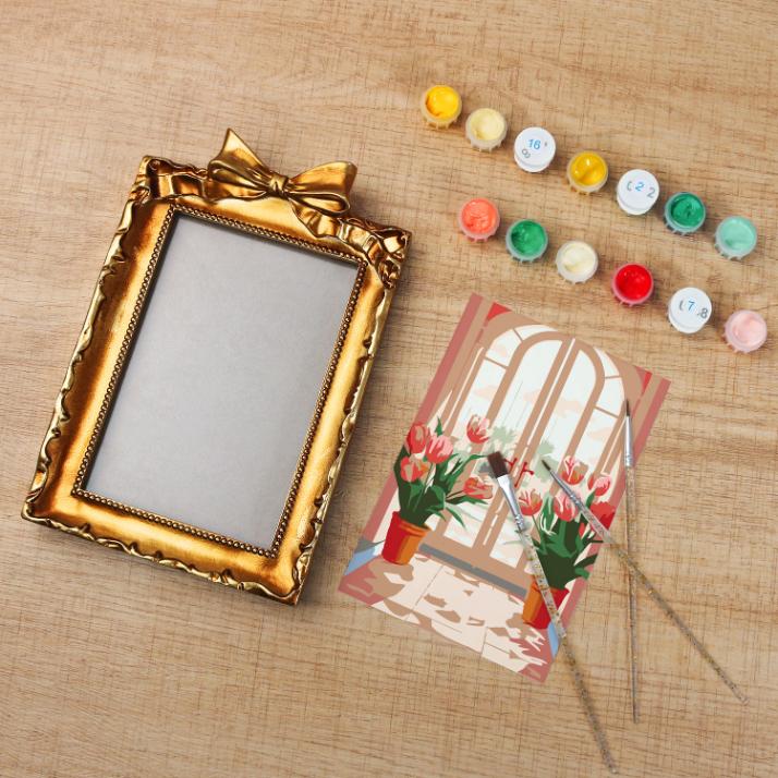 Mini Painting with Picture Frame – Tulips at the Door - Image 5