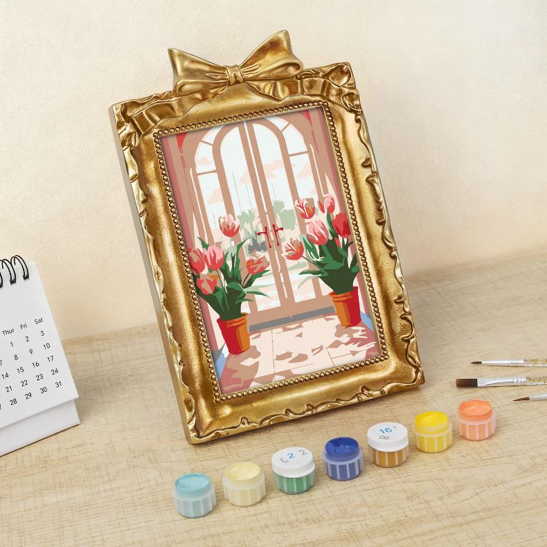 Mini Painting with Picture Frame – Tulips at the Door - Image 7
