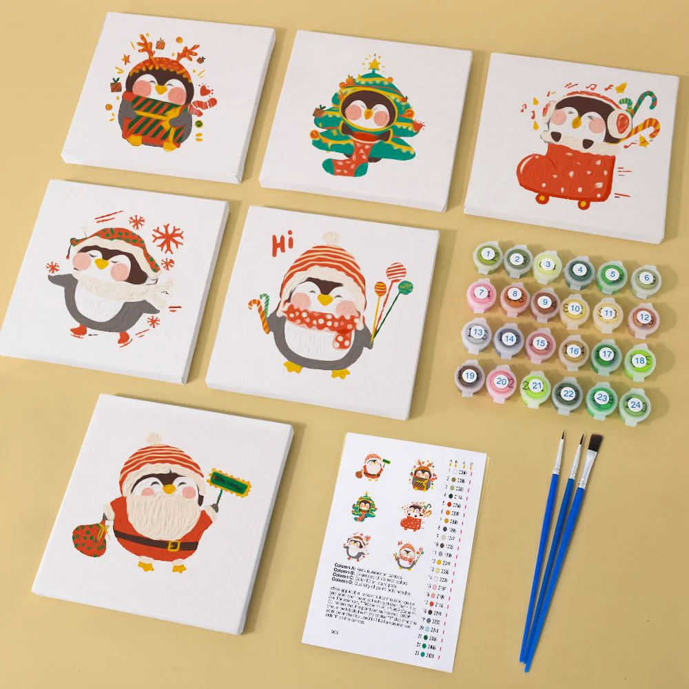 Paint by Numbers - 6 Mini Paintings | Christmas Penguins Set - Image 4