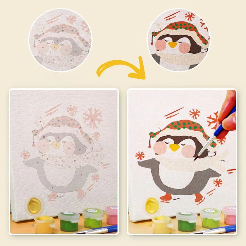 Paint by Numbers - 6 Mini Paintings | Christmas Penguins Set - Image 5