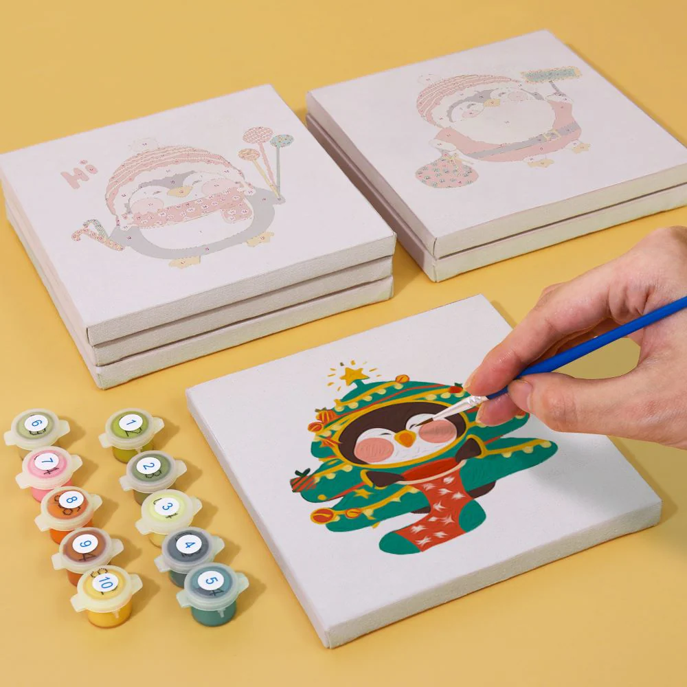 Paint by Numbers - 6 Mini Paintings | Christmas Penguins Set - Image 7