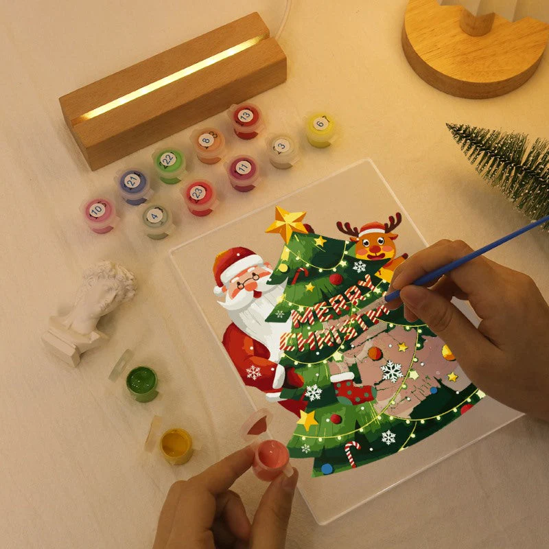 Paint by Numbers Christmas Lamp | Santa Claus and Reindeer Near the Tree - Image 6