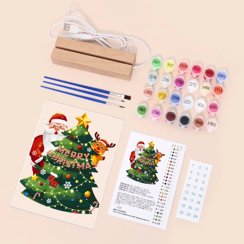 Paint by Numbers Christmas Lamp | Santa Claus and Reindeer Near the Tree - Image 8