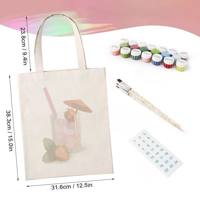 Paint by Numbers Totebag – Strawberry Daiquiri Cocktail - Image 3