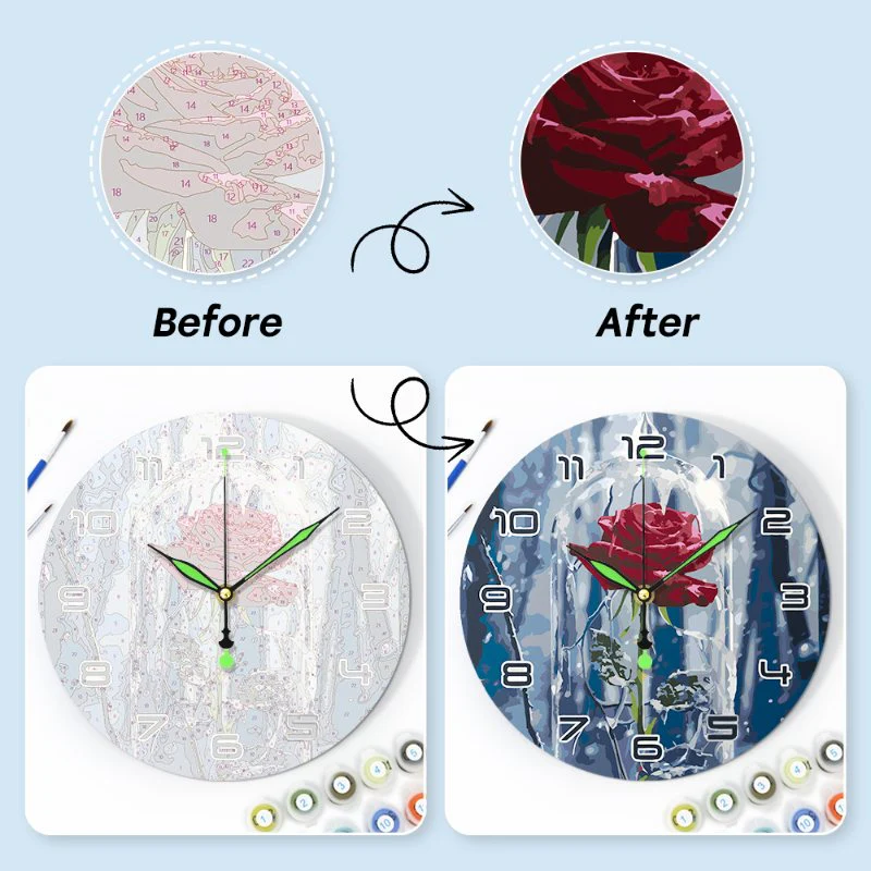 Painting by Numbers Clock – Rose in a glass - Image 10