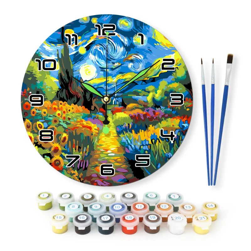 Painting by Numbers Clock – Starry Night & Flower Field - Image 2