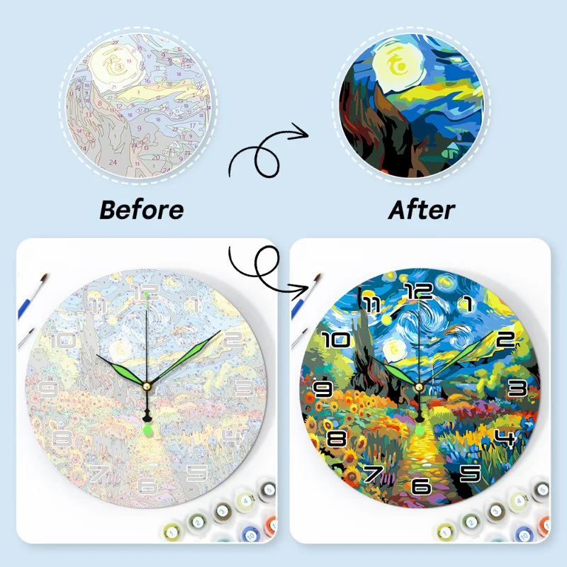 Painting by Numbers Clock – Starry Night & Flower Field - Image 7