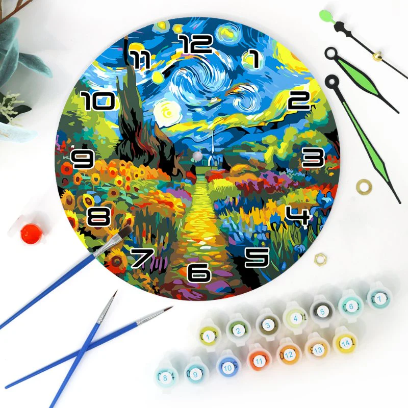Painting by Numbers Clock – Starry Night & Flower Field - Image 9