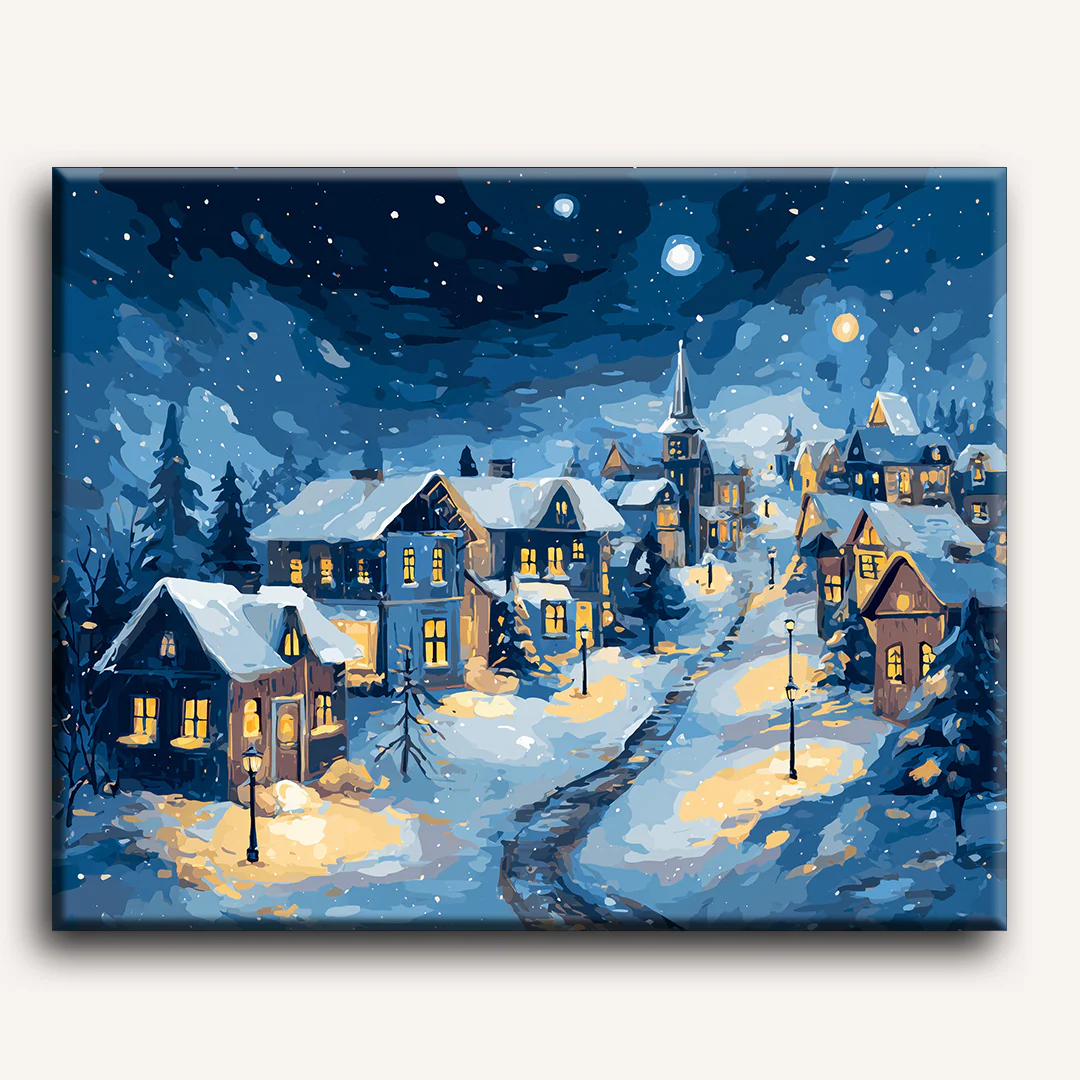 Peaceful Winter village | Paint by Number - Image 2