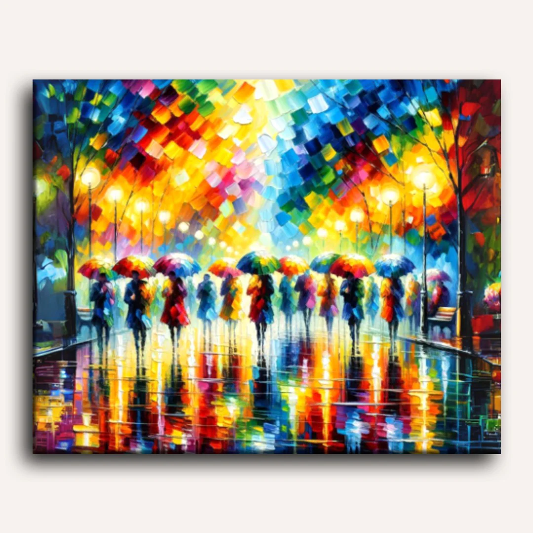 People under umbrellas | Paint by Numbers - Image 2