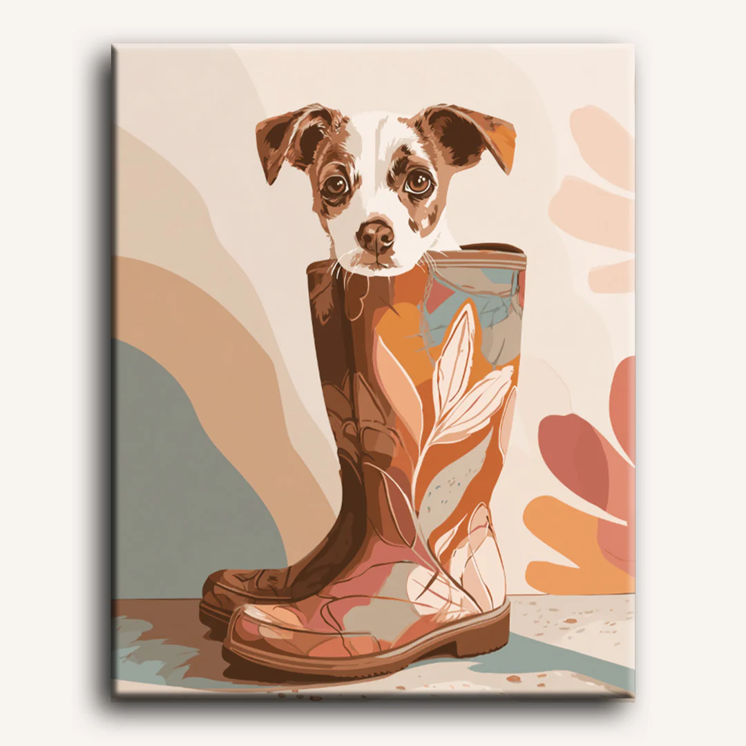 Pup in boot | Paint by Number - Image 2