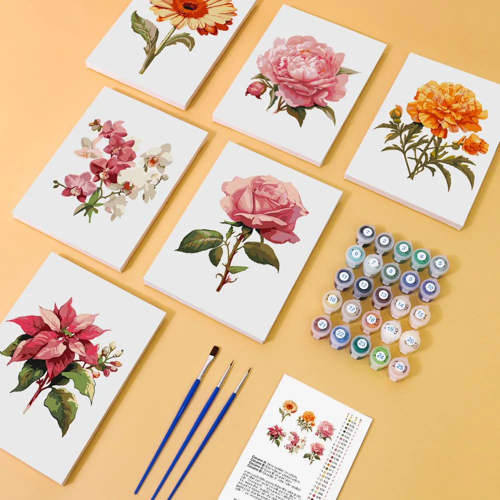 Set of 6 Mini Paintings - Flowers - Image 3