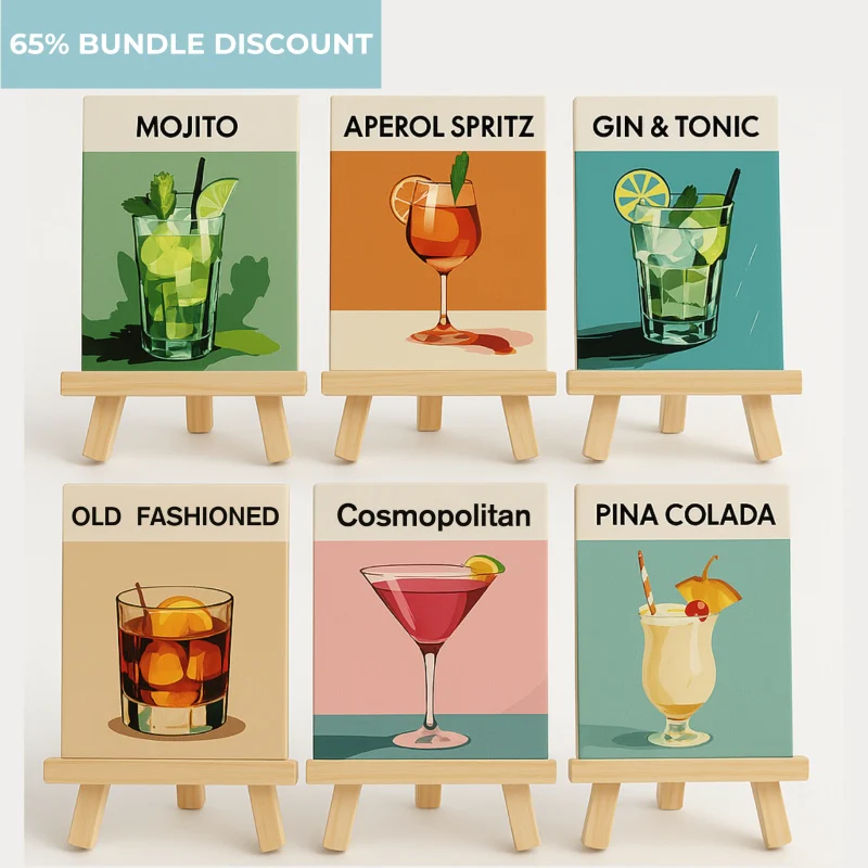 Sip & Paint Cocktail Set – 6 Mini Paint-by-Numbers + 6 Easels - Image 10