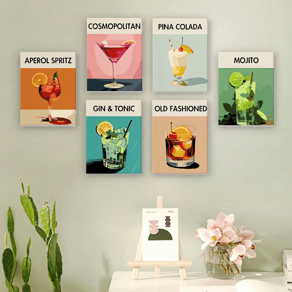 Sip & Paint Cocktail Set – 6 Mini Paint-by-Numbers + 6 Easels - Image 2