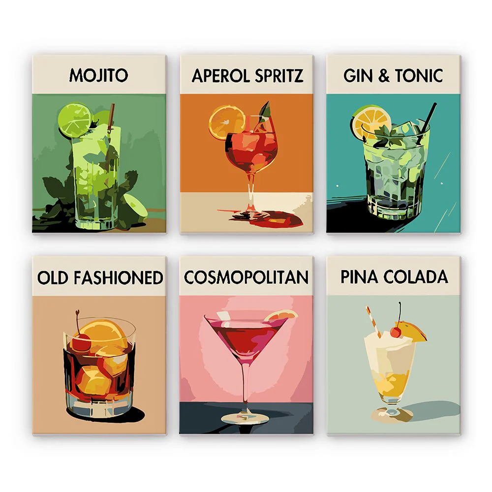 Sip & Paint Cocktail Set – 6 Mini Paint-by-Numbers + 6 Easels - Image 9
