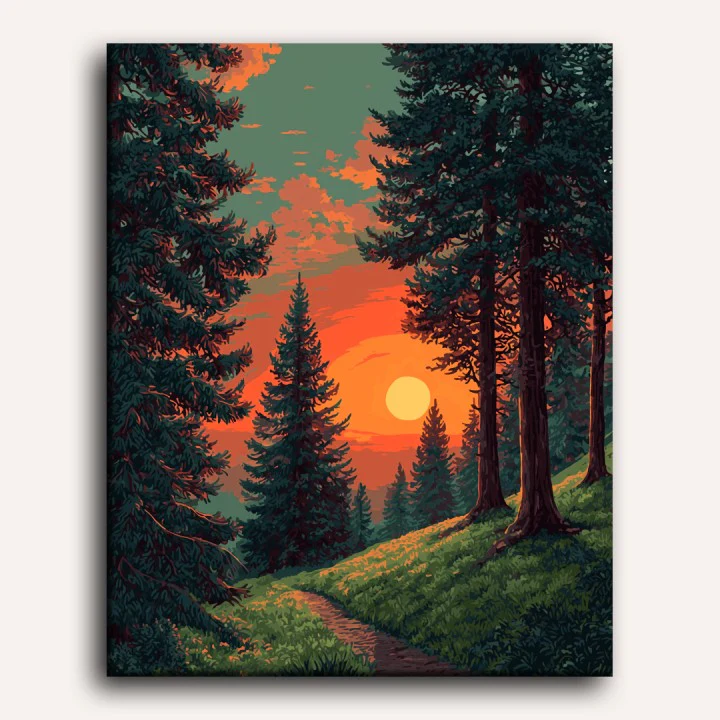 Sunset in Alpine Forest | Paint by Number - Image 2