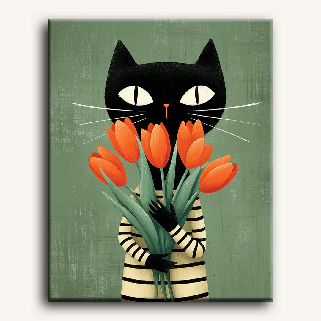 The cat with tulips | Paint by Number - Image 2