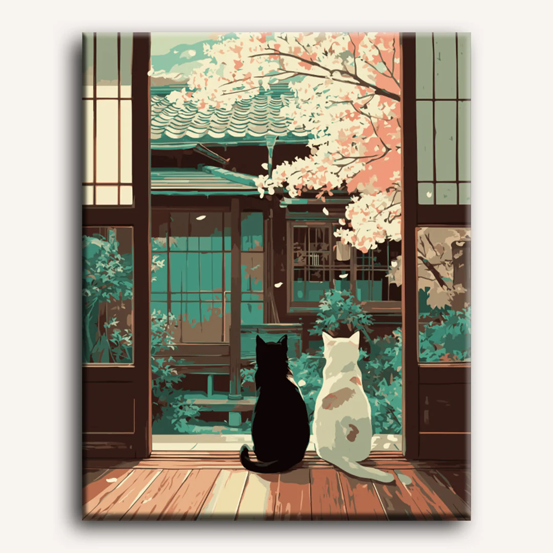 Two cats in Washitsu | Paint by Number - Image 2