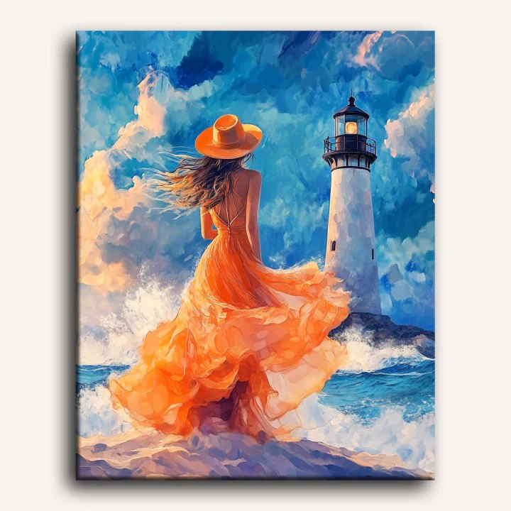 Woman at the Lighthouse | Paint by Number - Image 2