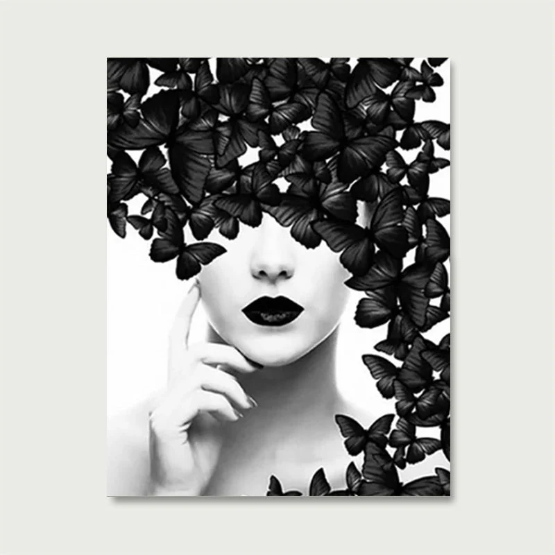 Woman with Black Butterflies | Paint by Numbers - Image 2